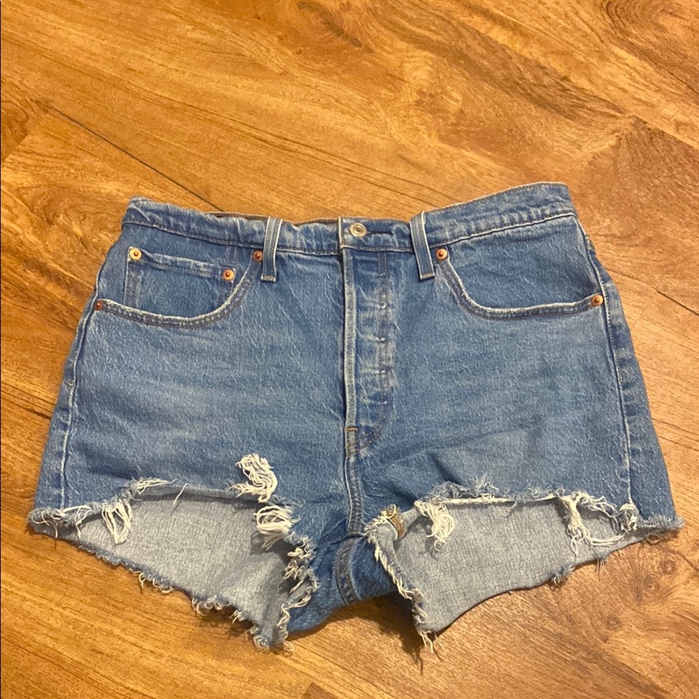 Levi's 501 Blue Jean Shorts Distressed Frayed Hem
